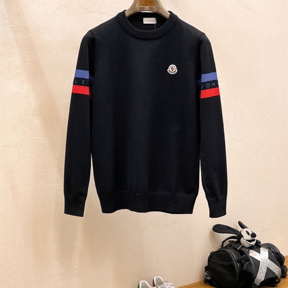 Moncler Crewneck Sweater in Black with Red and Blue Accents - Picture 1 of 7